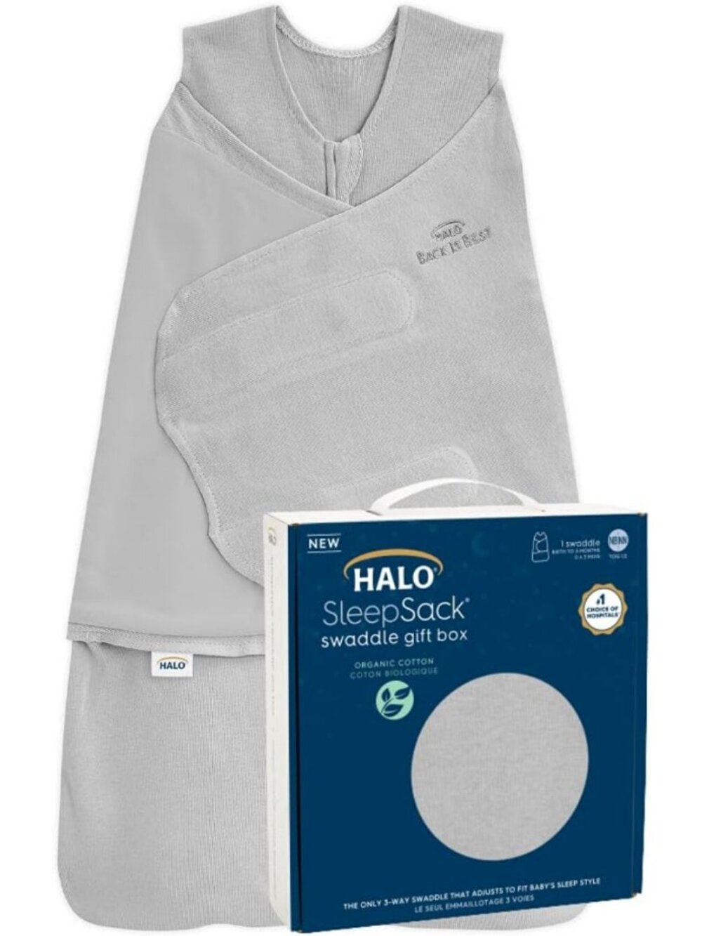 Organic Cotton Newborn Swaddle Sleep Sack Gift Set, 0-3 Months, TOG 1.5, Cloud